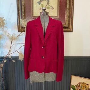J. Jill Red Wool Blend Textured Blazer – Size Medium 💚🎀